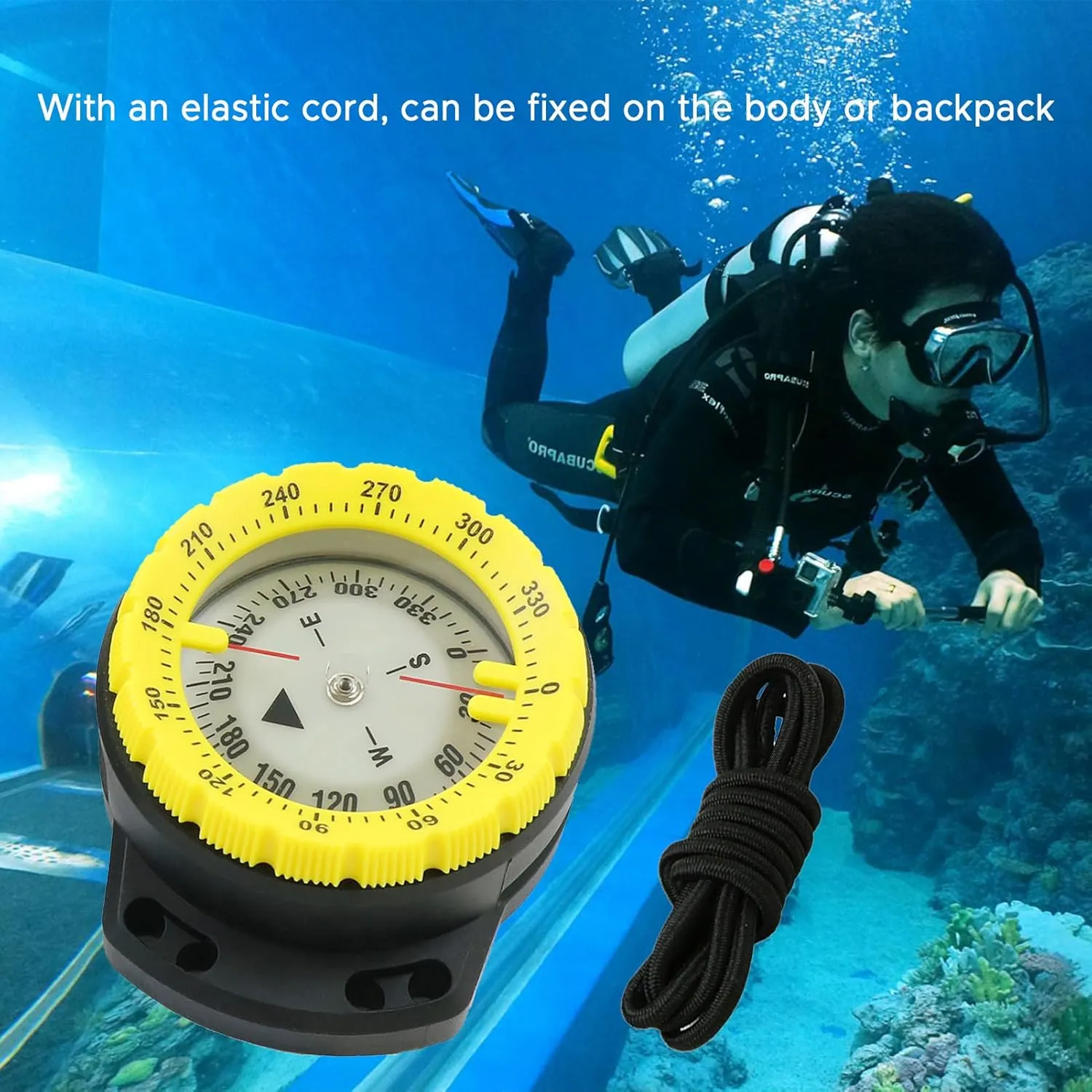 50M Underwater Diving Compass Luminous Dive Wrist Compass Waterproof Navigation with Elastic Rope for Diving Camping and Other Activity