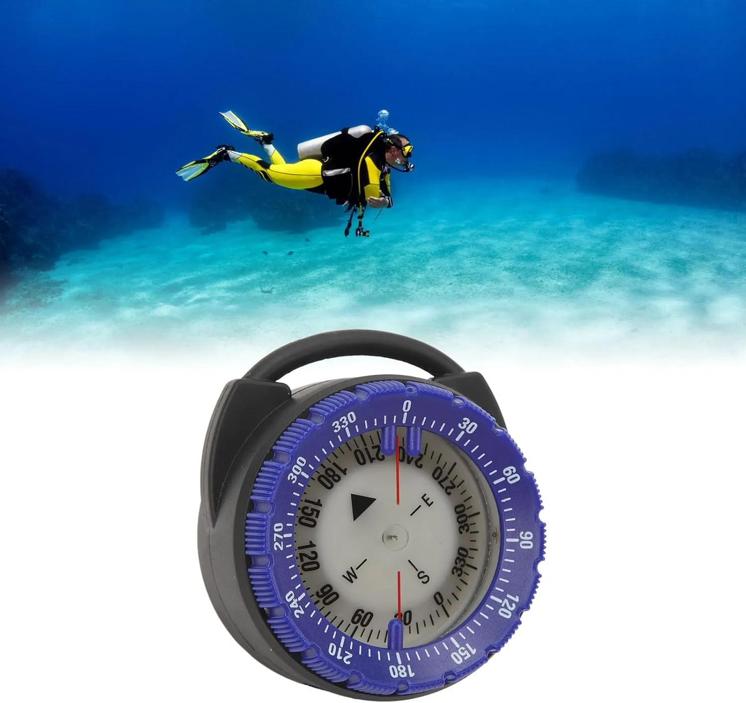 50M Underwater Diving Compass, Luminous Magnetic Waterproof Pipe Clamp Diving Compass for Scuba Diving Water Sports