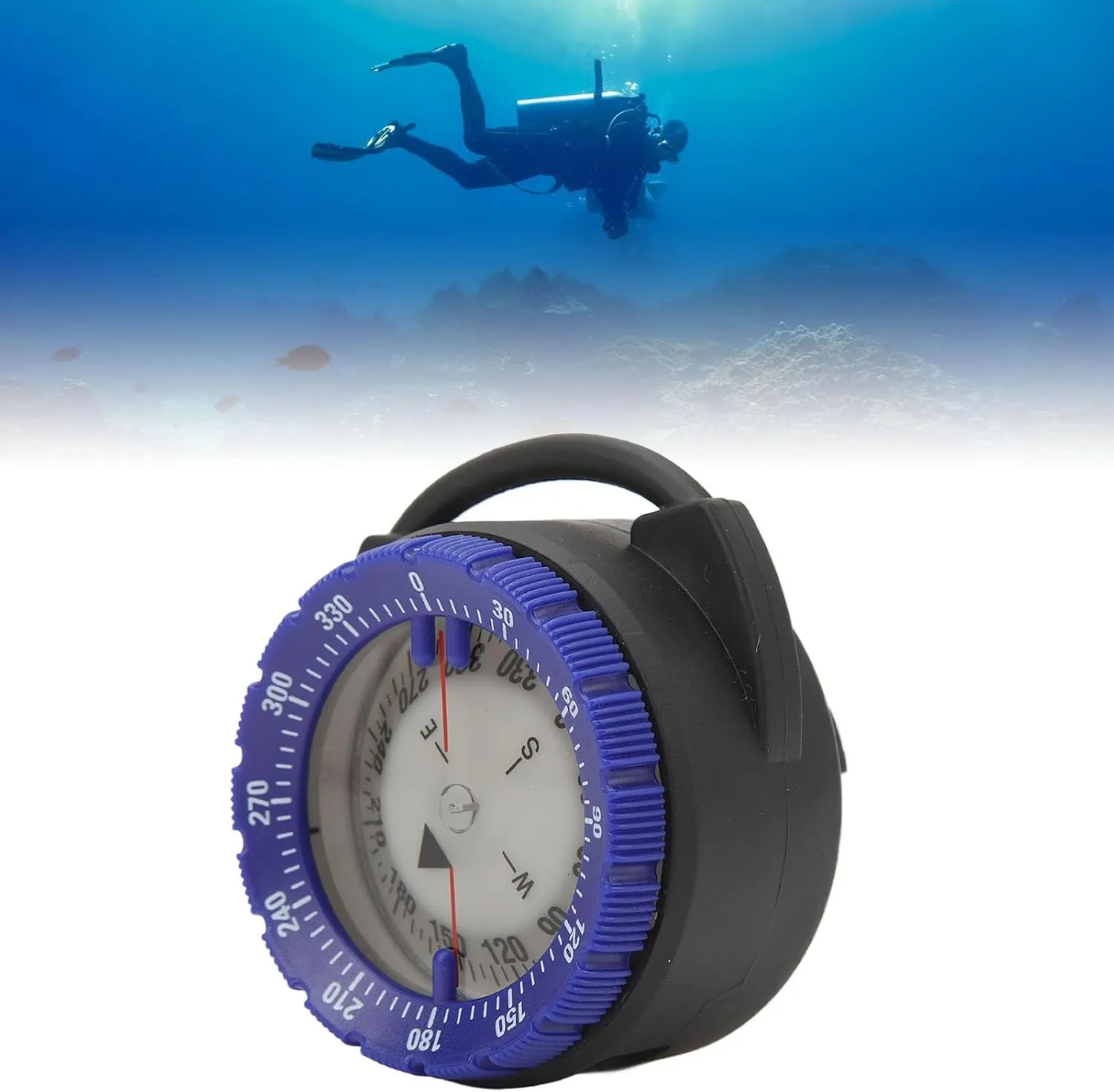 50M Underwater Diving Compass, Luminous Magnetic Waterproof Pipe Clamp Diving Compass for Scuba Diving Water Sports