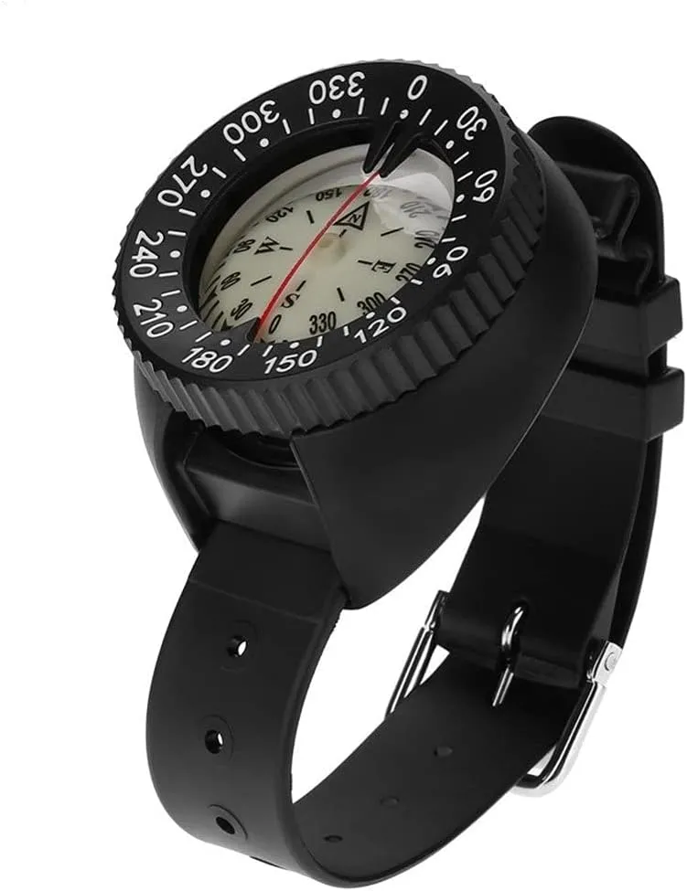 50m Waterproof Diving Compass Underwater Caving Camping Compass with Wristband Diving Scuba Watchband Fluorescent Dial Compass
