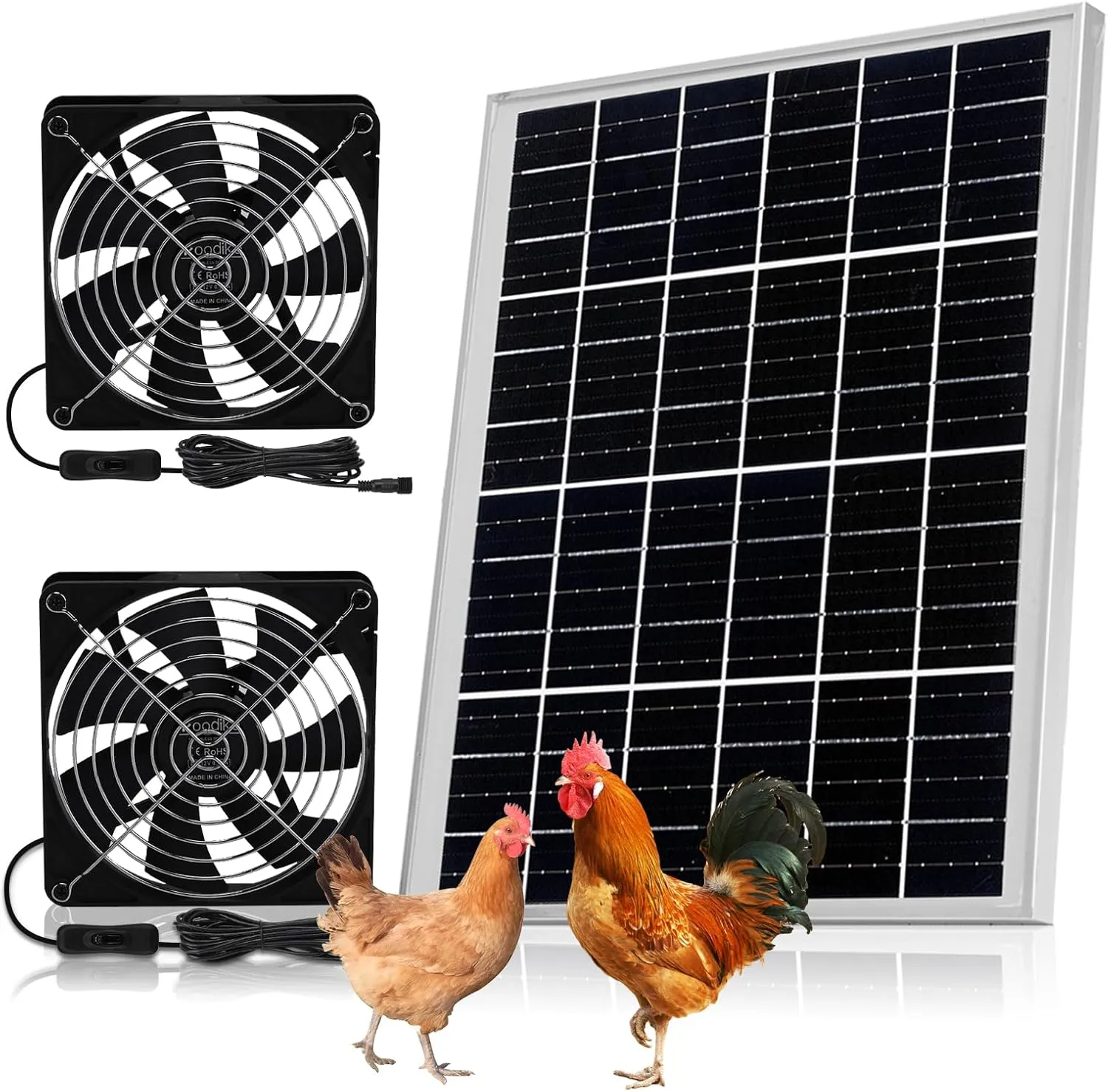 5.5" Bigger Solar Dual Fan Kit, 25W High Velocity Solar Powered Fans for Chicken Coop Greenhouse Shed, DIY Intake or Exhaust Air with IP67 Waterproof for Outdoor, 3500RPM Fan Speed