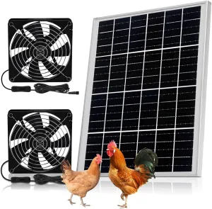 5.5" Bigger Solar Dual Fan Kit, 25W High Velocity Solar Powered Fans for Chicken Coop Greenhouse Shed, DIY Intake or Exhaust Air with IP67 Waterproof for Outdoor, 3500RPM Fan Speed