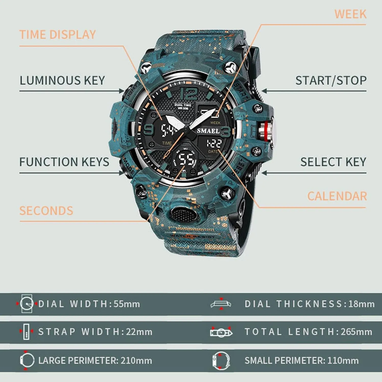 5ATM Waterproof Outdoor Tactical Watch, Mountaineering Electronic Watch(Color-3)