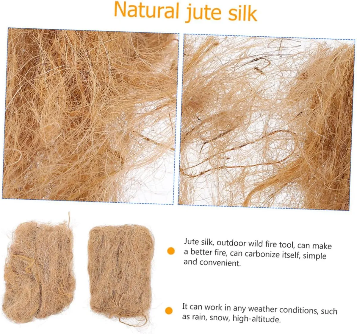 5sets Professional Firestarters Natural Jute Silk Fire Starter Easy Spark Ignition Camping Tool for Outdoor Activities 3pcs*5