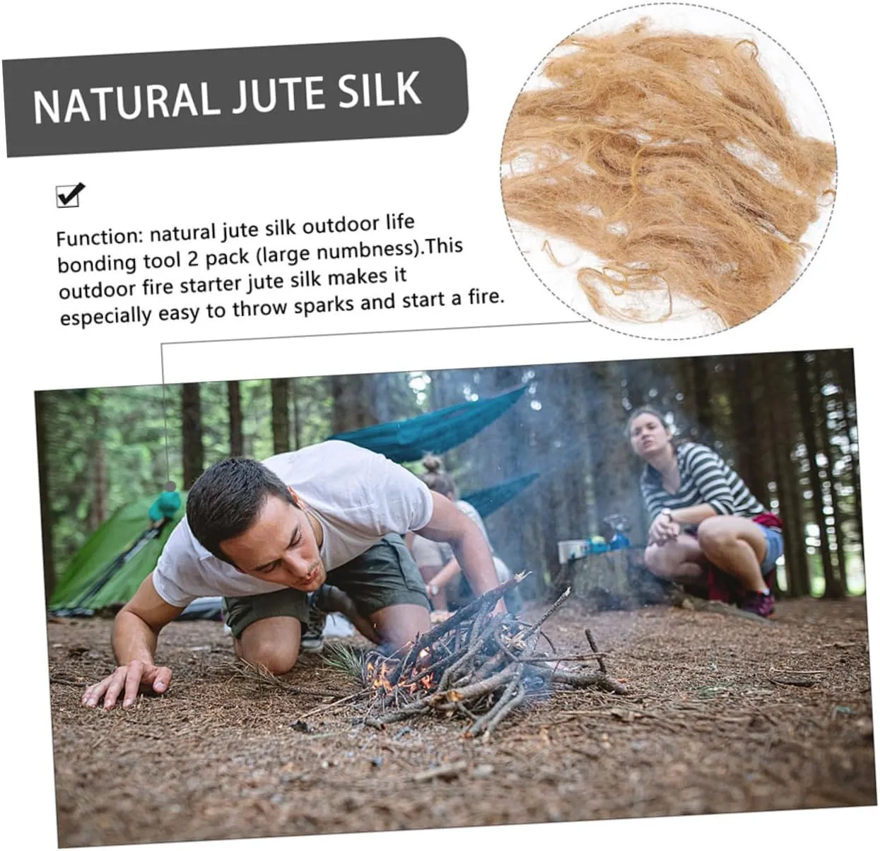 5sets Professional Firestarters Natural Jute Silk Fire Starter Easy Spark Ignition Camping Tool for Outdoor Activities 3pcs*5