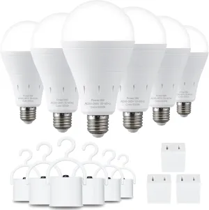 6 Pack Rechargeable Emergency Light Bulbs, Battery Powered LED Light Bulb 6000K Daylight E26 120 Volt 9W 60W Equivalent with 1200mAh for Home Power Outage Camping Hurricane