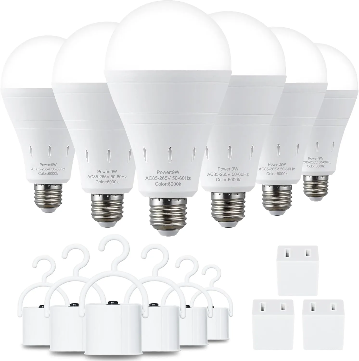 6 Pack Rechargeable Emergency Light Bulbs, Battery Powered LED Light Bulb 6000K Daylight E26 120 Volt 9W 60W Equivalent with 1200mAh for Home Power Outage Camping Hurricane