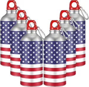 6 Pcs 20 oz Aluminum American Flag Water Bottle with Lid Patriotic Water Bottle Leakproof Suitable for Sports Fitness Outdoor