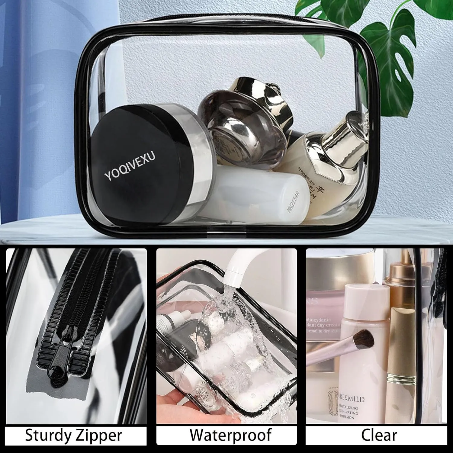 6 Pieces Clear Cosmetics Bag Bulk, TSA Approved Toiletry Bag for Travel, PVC Zippered Clear Pouch Cosmetic Makeup Bag Waterproof Vinyl Plastic Organizer Case for Vacation Bathroom (Large)