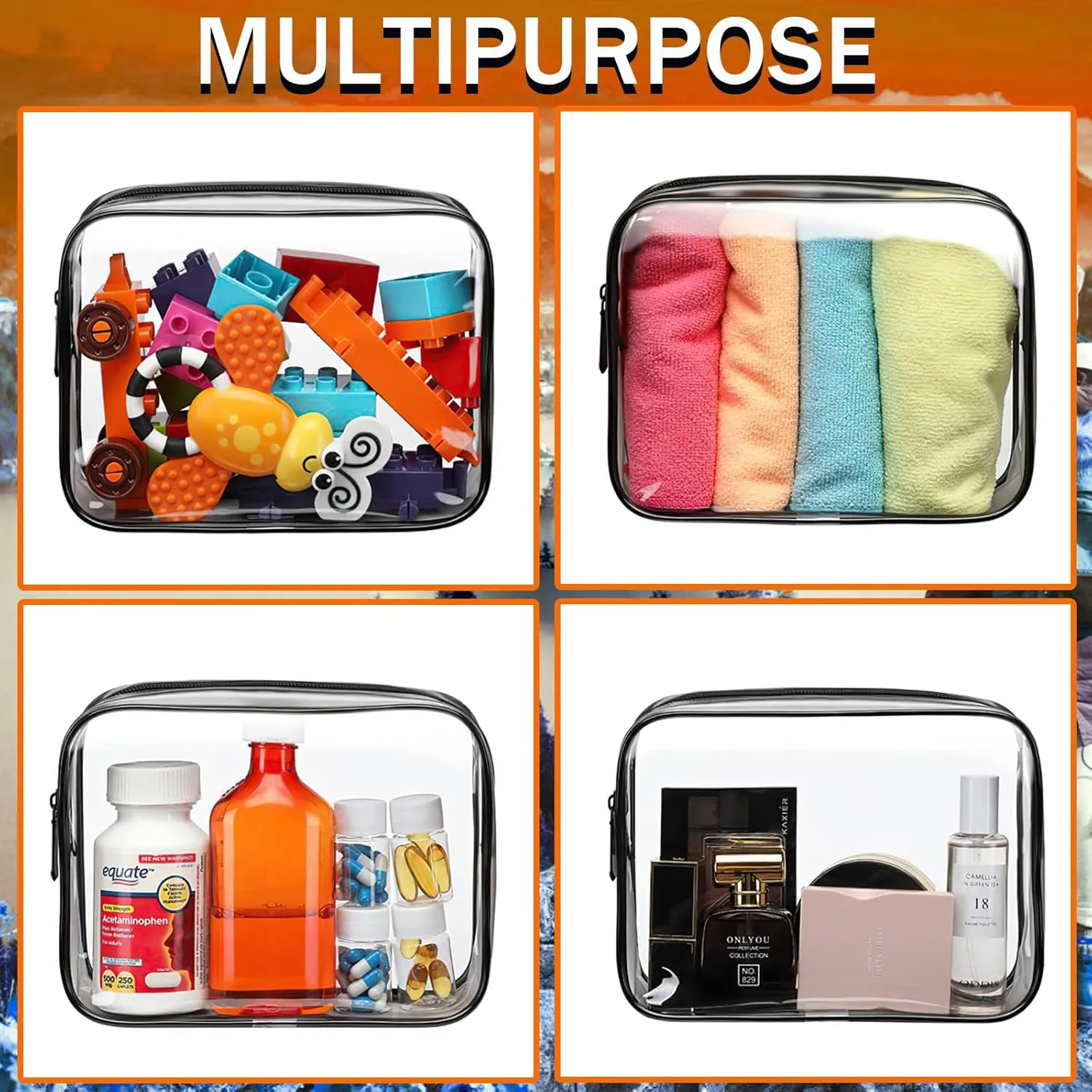 6 Pieces Clear Cosmetics Bag Bulk, TSA Approved Toiletry Bag for Travel, PVC Zippered Clear Pouch Cosmetic Makeup Bag Waterproof Vinyl Plastic Organizer Case for Vacation Bathroom (Large)