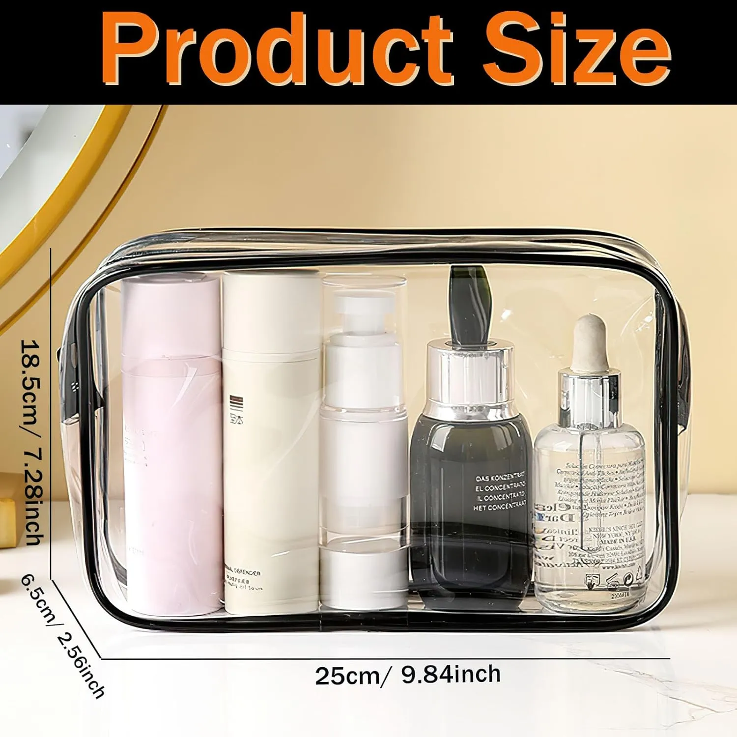 6 Pieces Clear Cosmetics Bag Bulk, TSA Approved Toiletry Bag for Travel, PVC Zippered Clear Pouch Cosmetic Makeup Bag Waterproof Vinyl Plastic Organizer Case for Vacation Bathroom (Large)