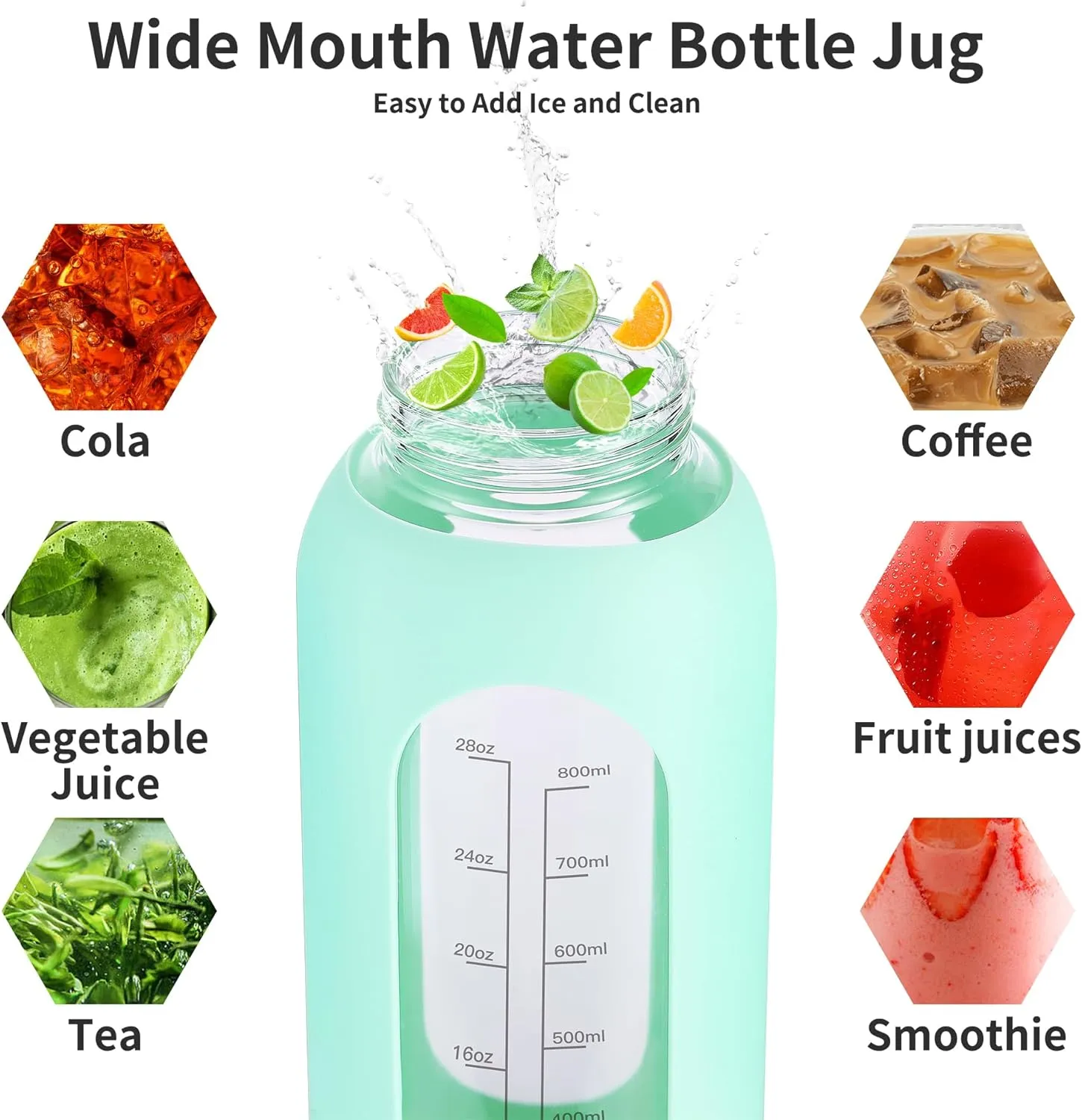 64 oz Glass Water Bottle With Straw and Handle, Half Gallon Sports Motivational Water Jug Flask with Silicone Sleeve, Large Water Cup with Time Marker for Travel, Gym, Navy