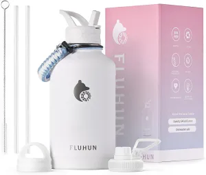 64 oz Insulated Water Bottle with Straw and Handle, Double Walled Vaccum Stainless Steel Half Gallon Water Bottle for Women, 3 Lids, Metal Canteen, Gym & Outdoors Water Jug