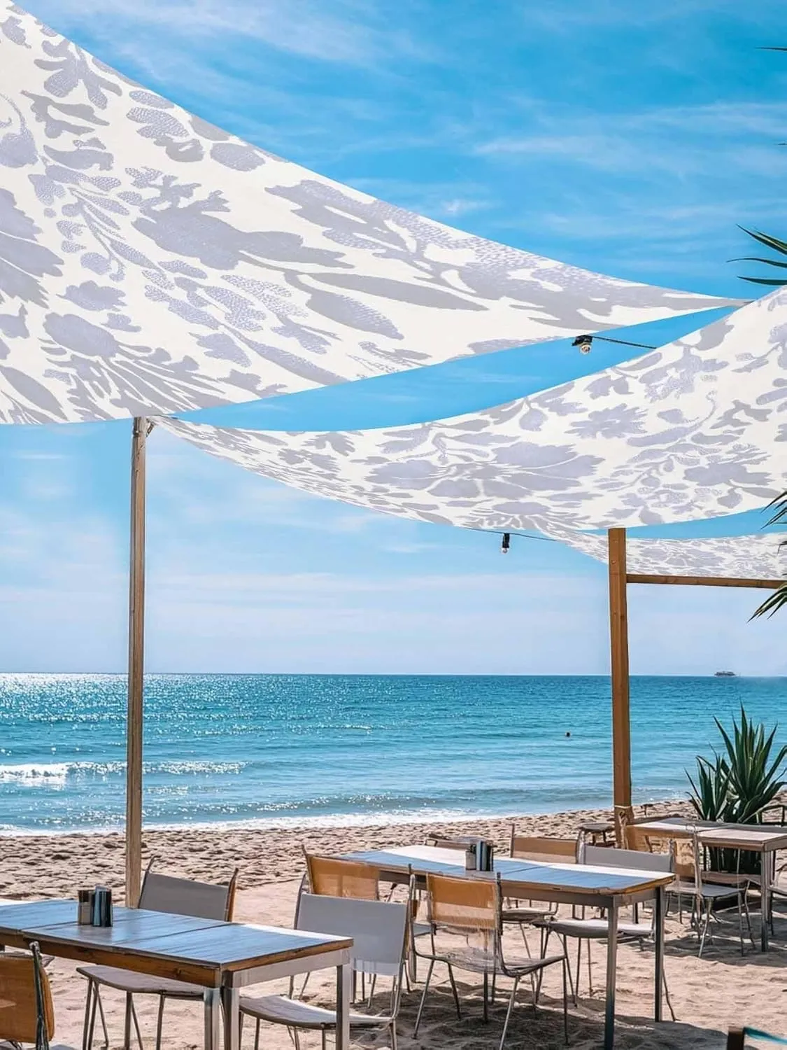6.5' x 10' Sun Shade Sail – Waterproof Blue Spring Floral Rectangle UV Block Canopy for Patio, Garden, Deck, Beach, Playground(6.5 x 10 ft)