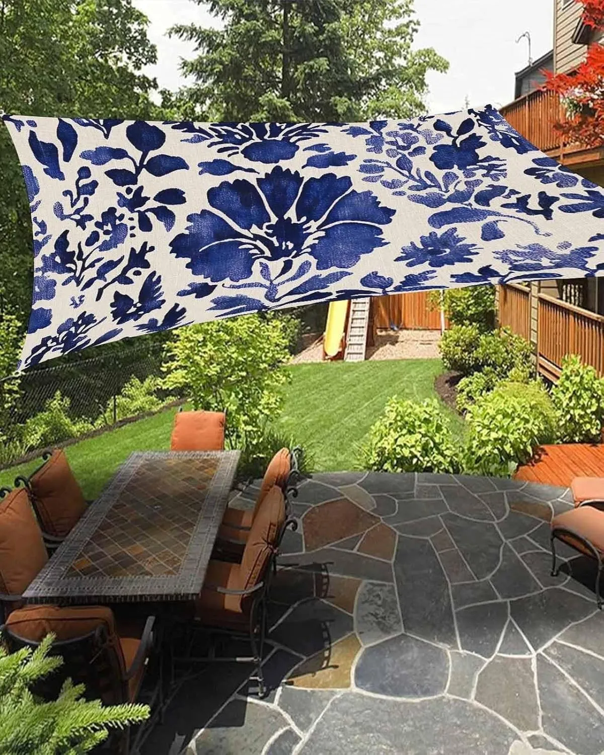 6.5' x 10' Sun Shade Sail – Waterproof Blue Spring Floral Rectangle UV Block Canopy for Patio, Garden, Deck, Beach, Playground(6.5 x 10 ft)