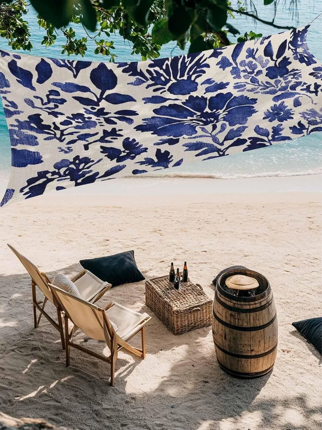6.5' x 10' Sun Shade Sail – Waterproof Blue Spring Floral Rectangle UV Block Canopy for Patio, Garden, Deck, Beach, Playground(6.5 x 10 ft)