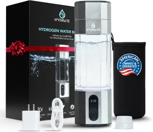 6500 ppb Hydrogen Water Bottle Generator w/Easy to Carry Bottle Bag, US Plastic Water Bottle Adaptor & Charger - Hydrogenated Water Bottle, Advanced SPE/PEM Technology & 7 led Colors