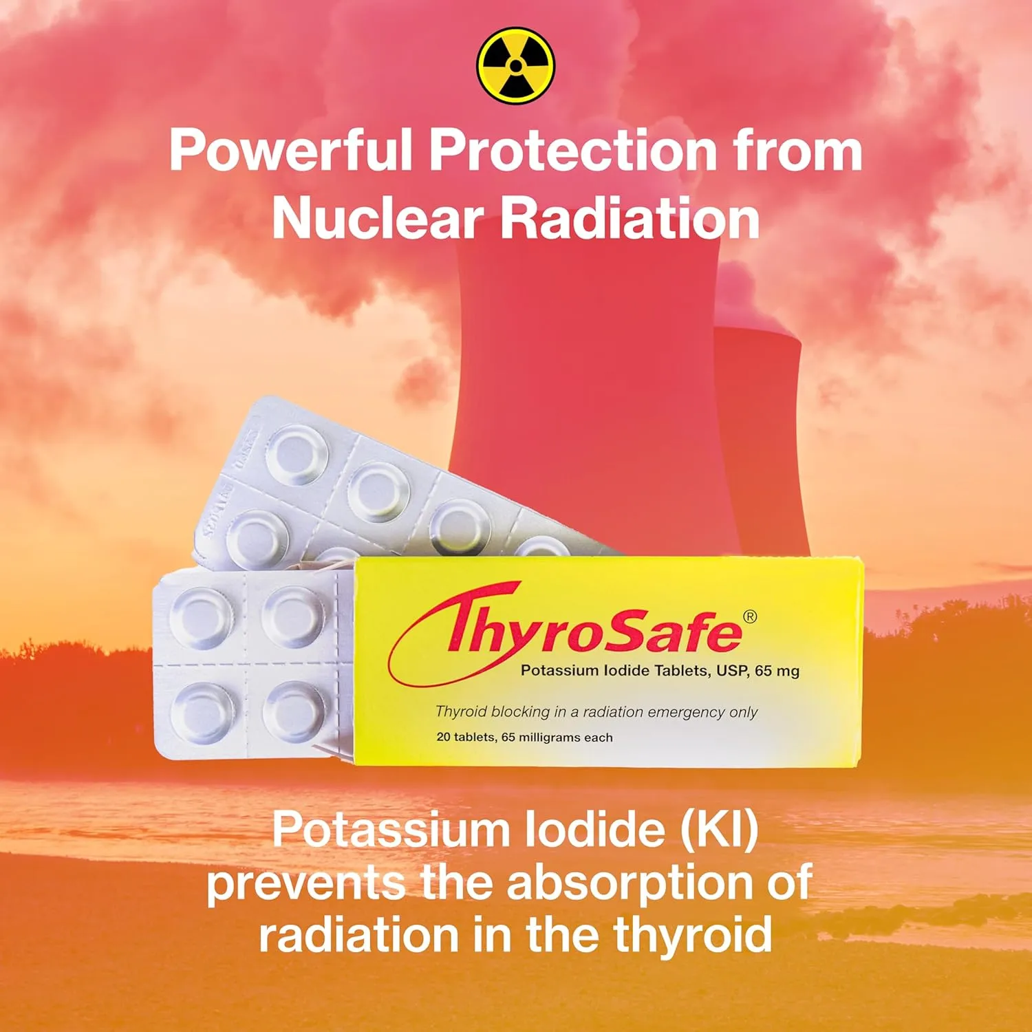 65mg Potassium Iodide Tablets (20 Pack) - Protects Your Thyroid from Nuclear Radiation Exposure