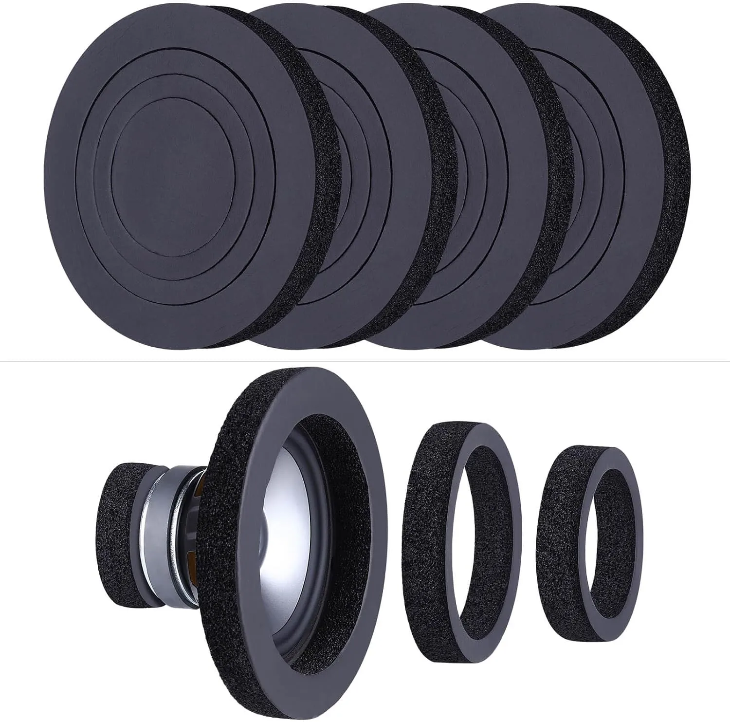 6.5" Foam Speaker Enhancer, 4PCS Self Adhesive Car Door Speaker Foam Rings, Car Door Speaker Fast Rings, 6.5" Speaker Baffle, Universal High Rebound Sponge Bass Blocker Kit for Stereo Audio Speaker