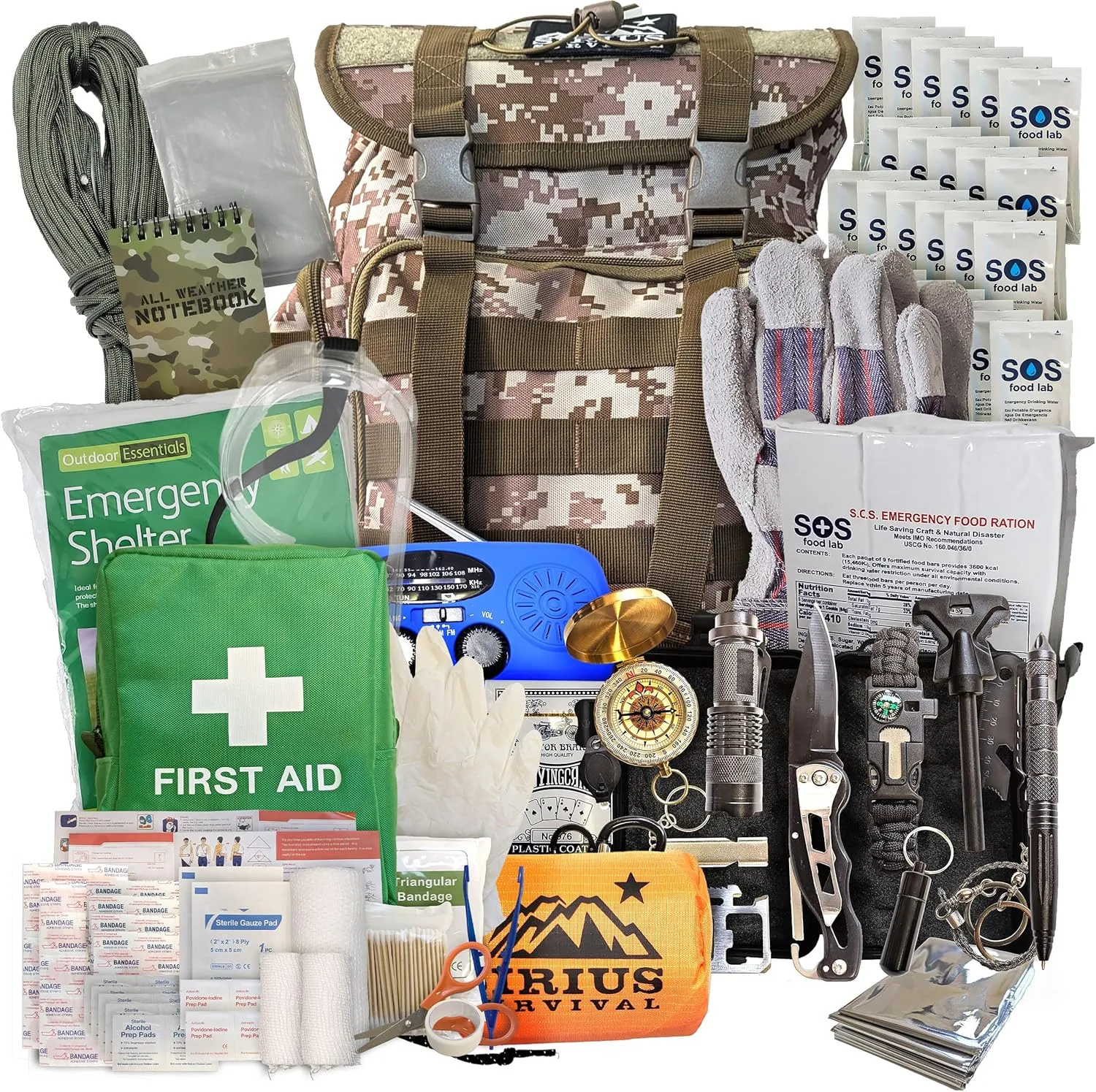 72-Hour Starter Emergency Kit – Complete One-Person Bug Out Bag with 40L Survival Backpack, Food, Water, Tent, 141-Piece First Aid, Emergency Radio & Multi-Tool