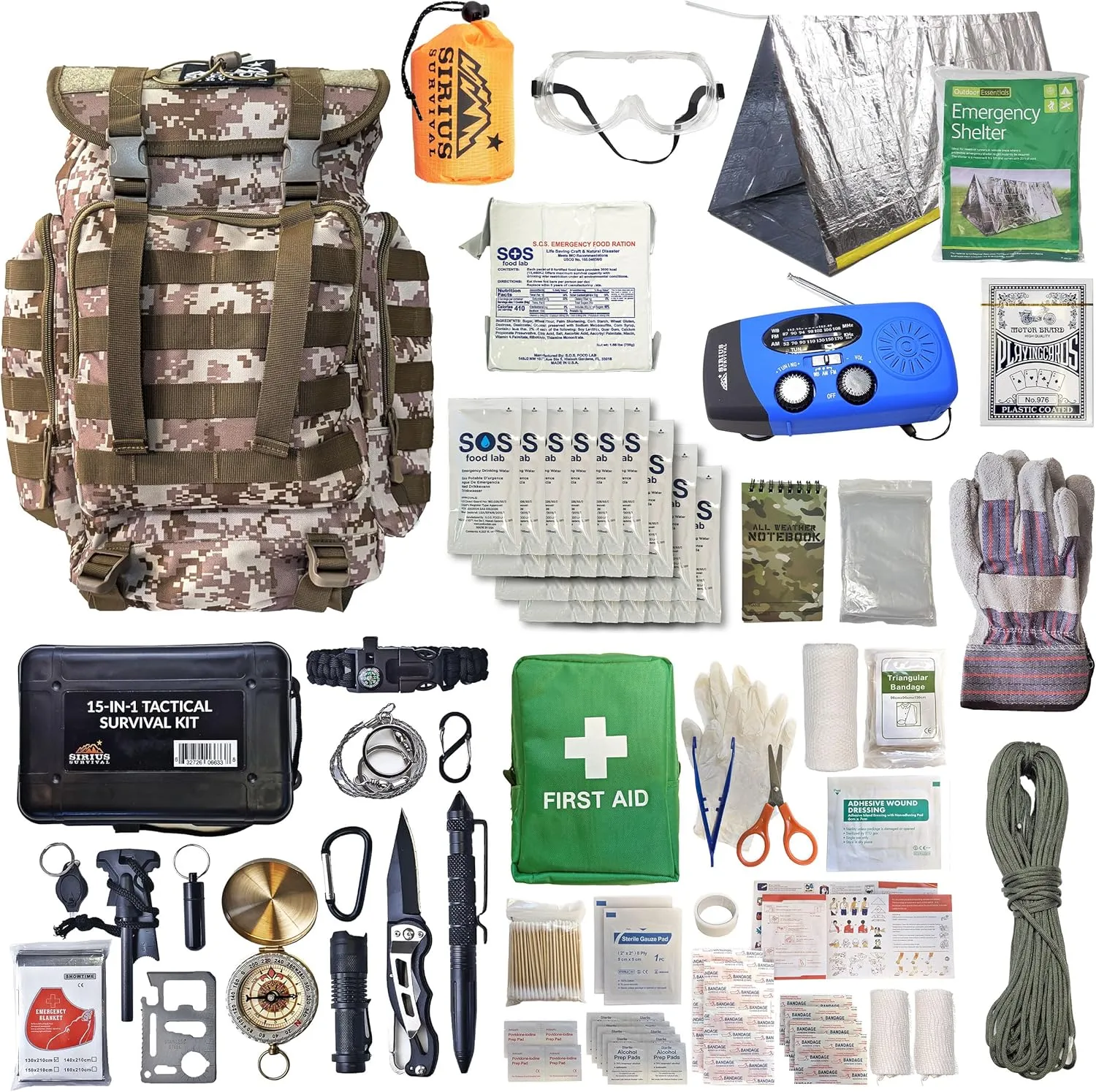 72-Hour Starter Emergency Kit – Complete One-Person Bug Out Bag with 40L Survival Backpack, Food, Water, Tent, 141-Piece First Aid, Emergency Radio & Multi-Tool