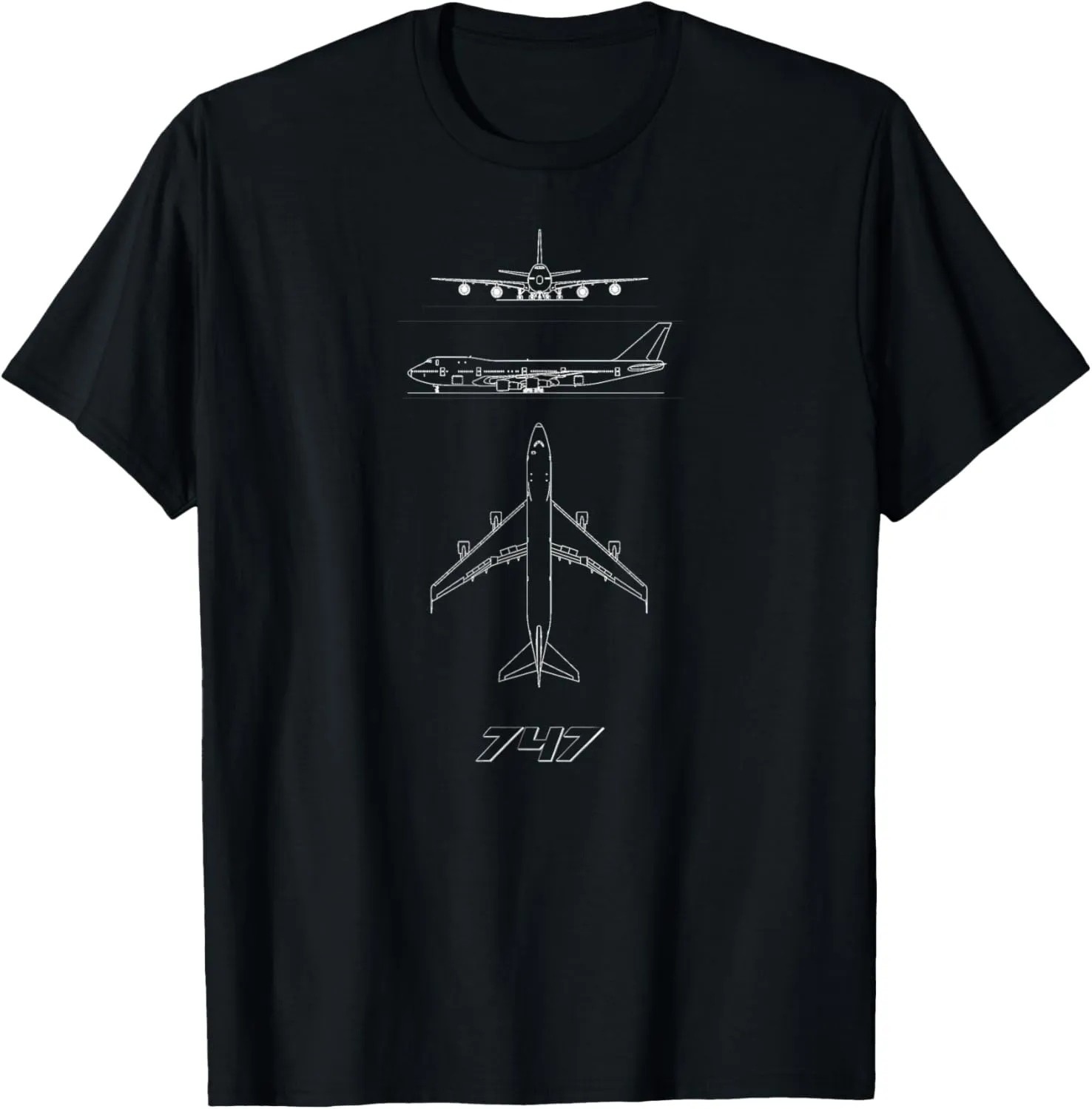 747 Passenger Plane 3 Sides View T-Shirt