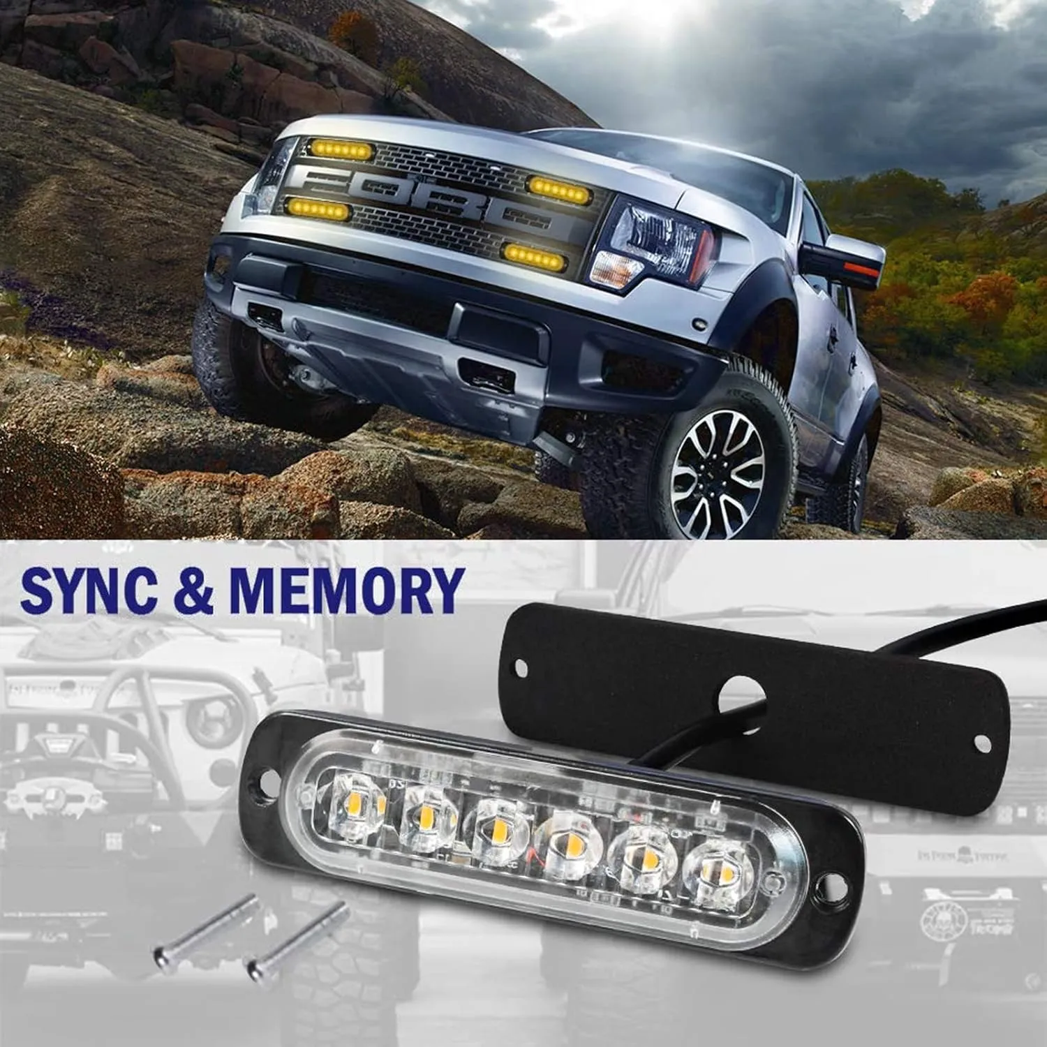 8-Pack 6 LED Amber Strobe Lights Vehicles Trucks Emergency Strobe Lights Kit 12V -24V Warning Hazard Flash Strobe Lights Bar Grill Grille Surface Mount Super Bright Waterproof