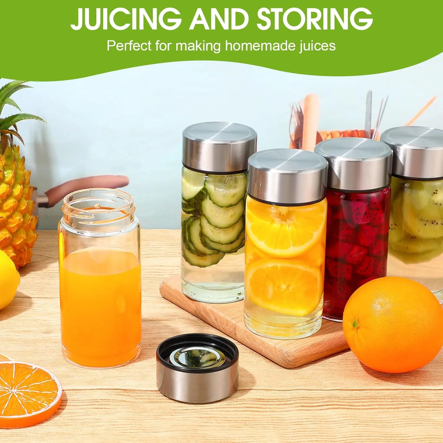 8 Pcs 10 oz Wide Mouth Glass Water Bottles Reusable Glass Juice Bottles with Lids Leakproof Juicing Jars with Silver Lids for Fridge Milk Juicing Smoothies Infused Water Beverage Kombucha Tea Drinking