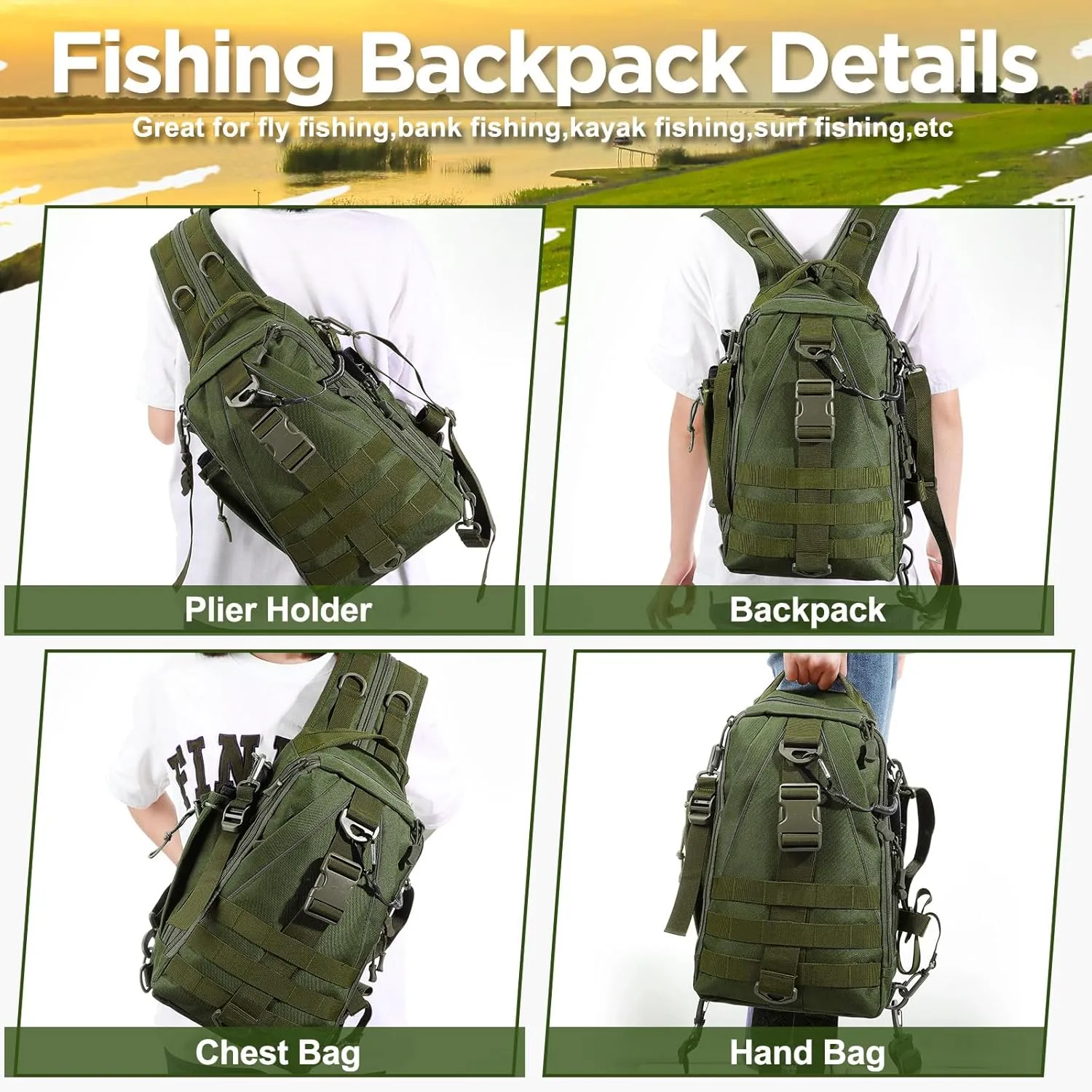 85 Pcs Fishing Backpack with Tackle Boxes, Tackle Sling Bag with Rod Holder, Fishing Lures Kit and Pliers Set for Men Women