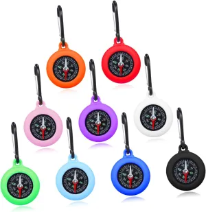 9pcs Clip On Compass: Miniature Compass for Outdoor Activities - Adventure Tool with Carabiner for Camping Orienteering Climbing and Travel