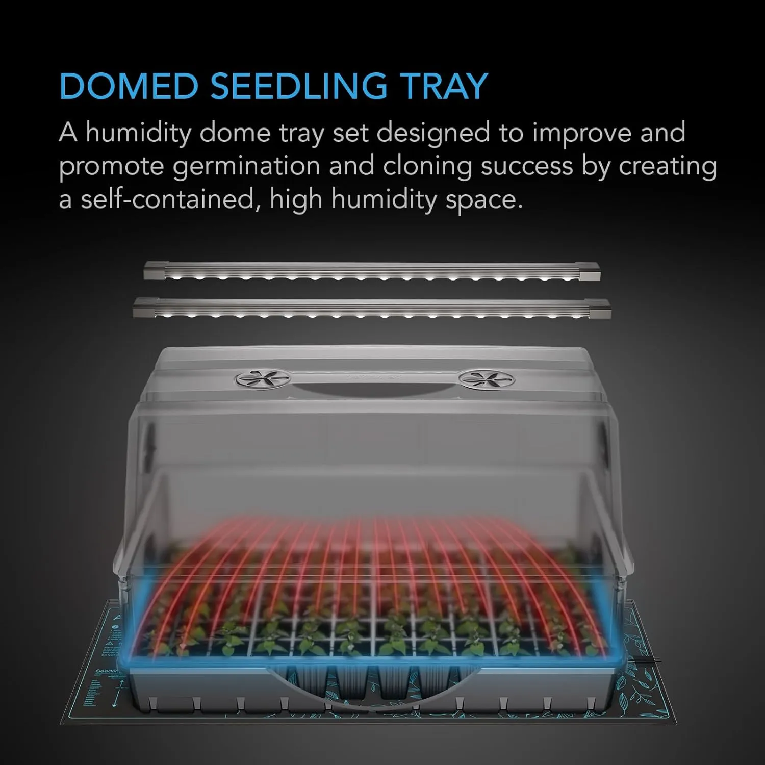 AC Infinity Humidity Dome, Heavy-Duty Germination Kit with Waterproof Seedling Mat, Dimmable LED Grow Lights, Sturdy Drip Tray, 6x12 Cell Seedling Tray, Indoor Gardening, Seed Starting, Cloning Plants