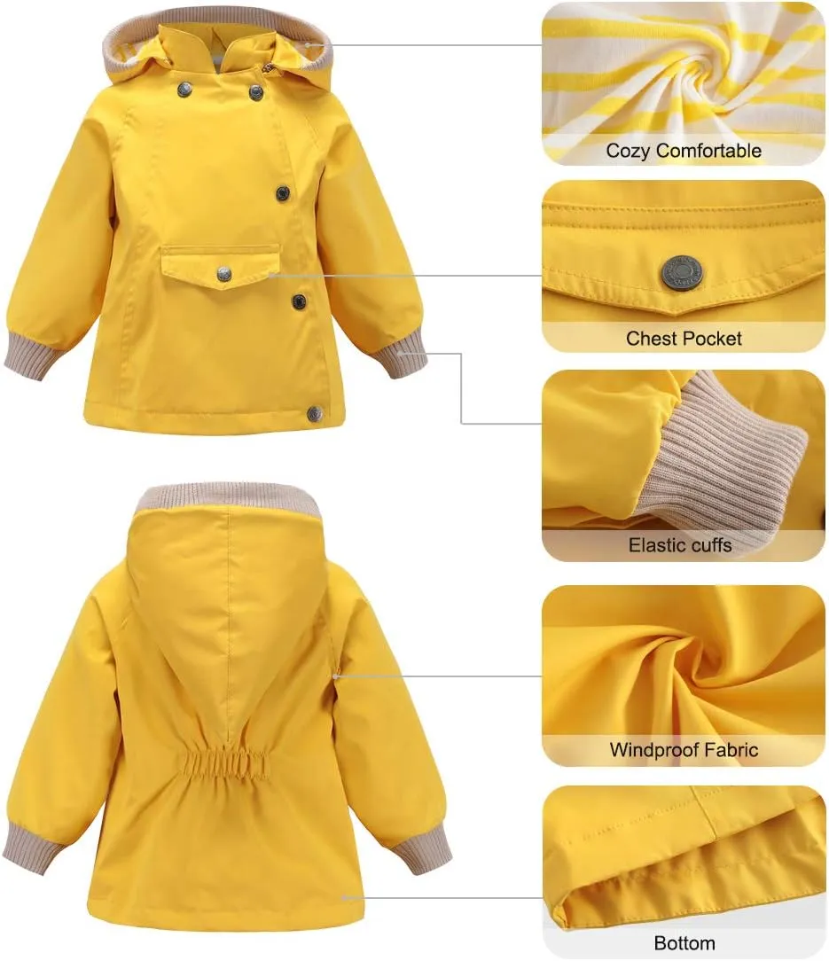 ACESTAR Boys Girls Waterproof Hooded Rain Jacket Kids Cotton Lined Rain Coat Toddler Windbreaker Spring Fall Raincoat