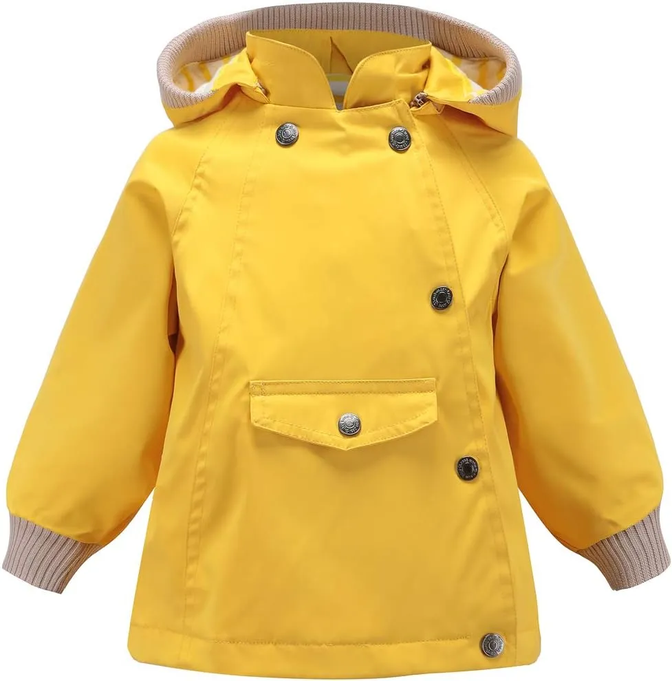 ACESTAR Boys Girls Waterproof Hooded Rain Jacket Kids Cotton Lined Rain Coat Toddler Windbreaker Spring Fall Raincoat