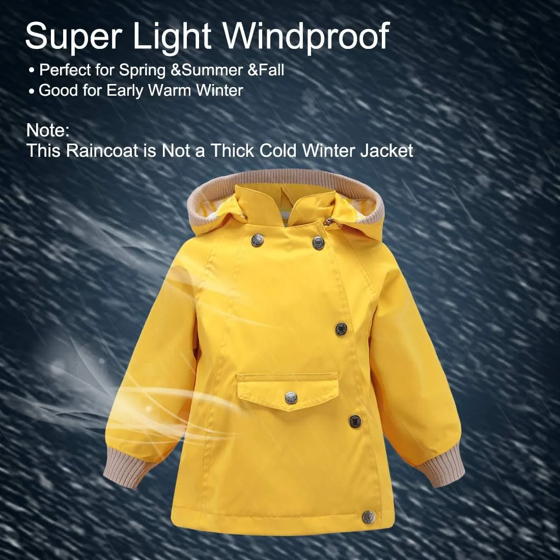ACESTAR Boys Girls Waterproof Hooded Rain Jacket Kids Cotton Lined Rain Coat Toddler Windbreaker Spring Fall Raincoat