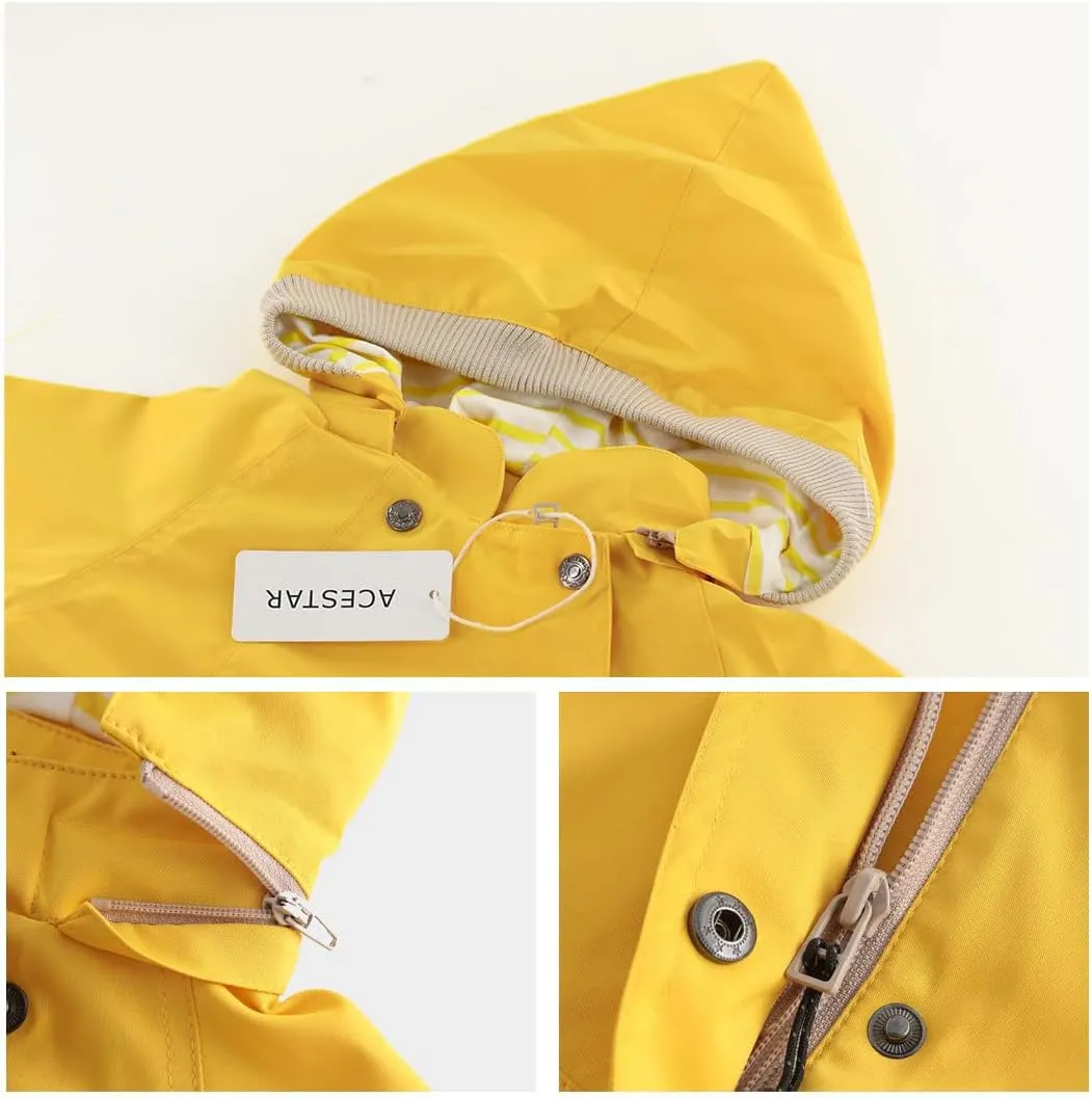 ACESTAR Boys Girls Waterproof Hooded Rain Jacket Kids Cotton Lined Rain Coat Toddler Windbreaker Spring Fall Raincoat