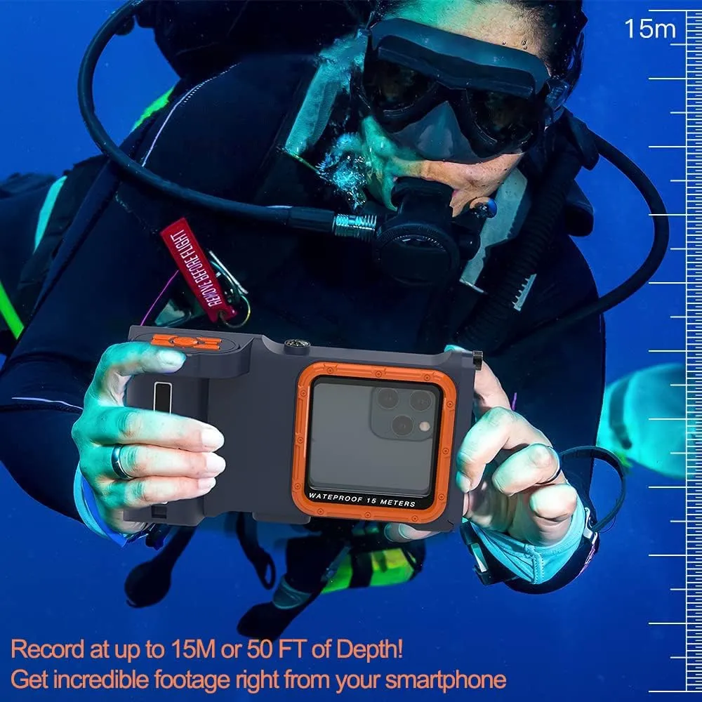 Acuvar Extreme Waterproof Snorkeling Underwater Diving Phone Case for 4.9-6.9 Inch with Bluetooth Remote Control & Compass for All iPhones, Samsung, LG, Google, Android Up to 50Ft, 15M with Lanyard