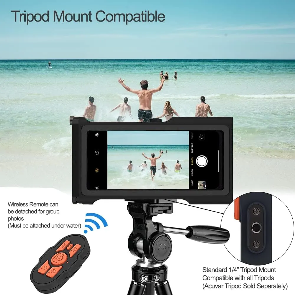 Acuvar Extreme Waterproof Snorkeling Underwater Diving Phone Case for 4.9-6.9 Inch with Bluetooth Remote Control & Compass for All iPhones, Samsung, LG, Google, Android Up to 50Ft, 15M with Lanyard