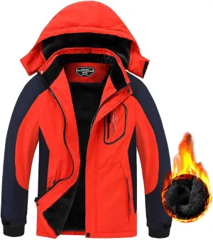 AFILOK Boy's Ski Jacket Waterproof Breathable Kids Fleece Lined Windproof Hooded Snowboard Coats