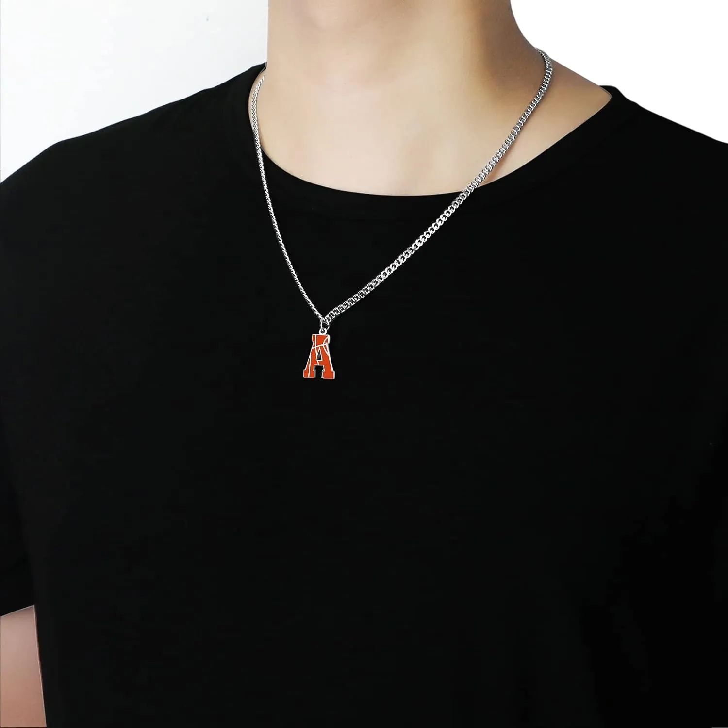 AIAINAGI Basketball Letter Necklace - Men's Basketball Charm Pendant, Stainless Steel Silver Chain, 22 inch Personalized Gift
