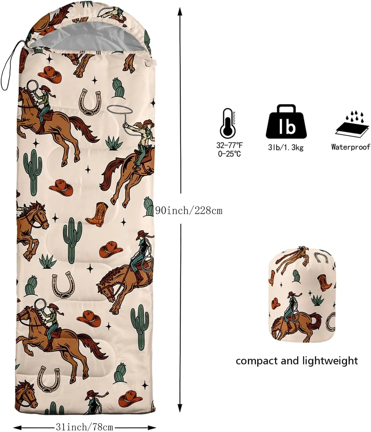 AILONEN Cartoon Fox Camping Sleeping Bag for Boys Girls Adults,Lightweight & Waterproof,3 Season Warm & Cold Weather,Portable,Kawaii Fox Printed Sleeping Bag,Traveling,Camping,Hiking