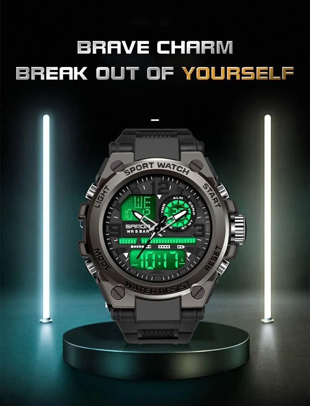 AIMES Men's Watches Outdoor Sports Waterproof Military Watch Tactical Digital Analog Wrist Watch Date Multi Function Led Large Face Alarm Stopwatch for Man