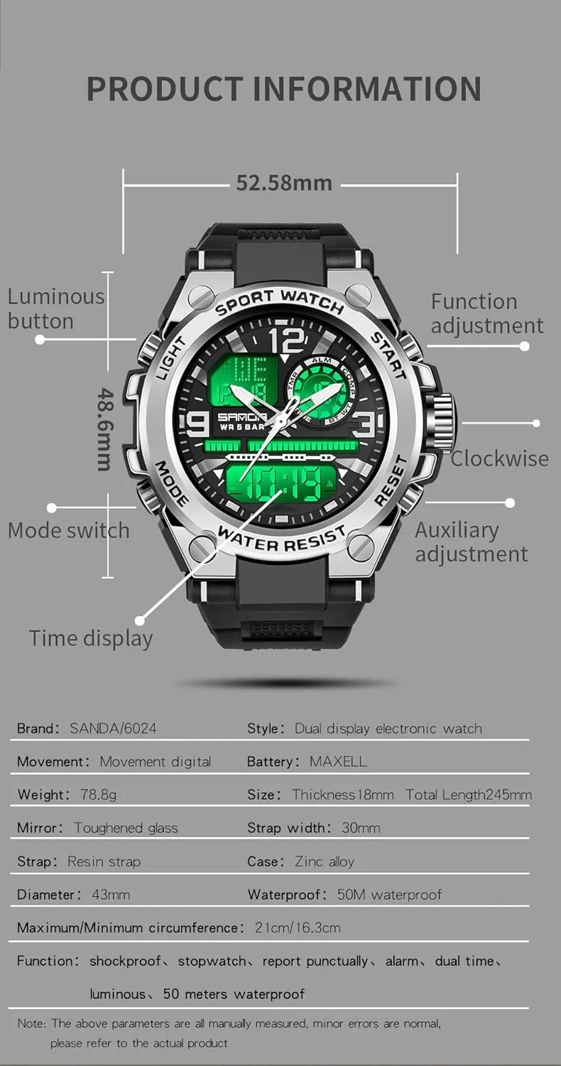 AIMES Men's Watches Outdoor Sports Waterproof Military Watch Tactical Digital Analog Wrist Watch Date Multi Function Led Large Face Alarm Stopwatch for Man