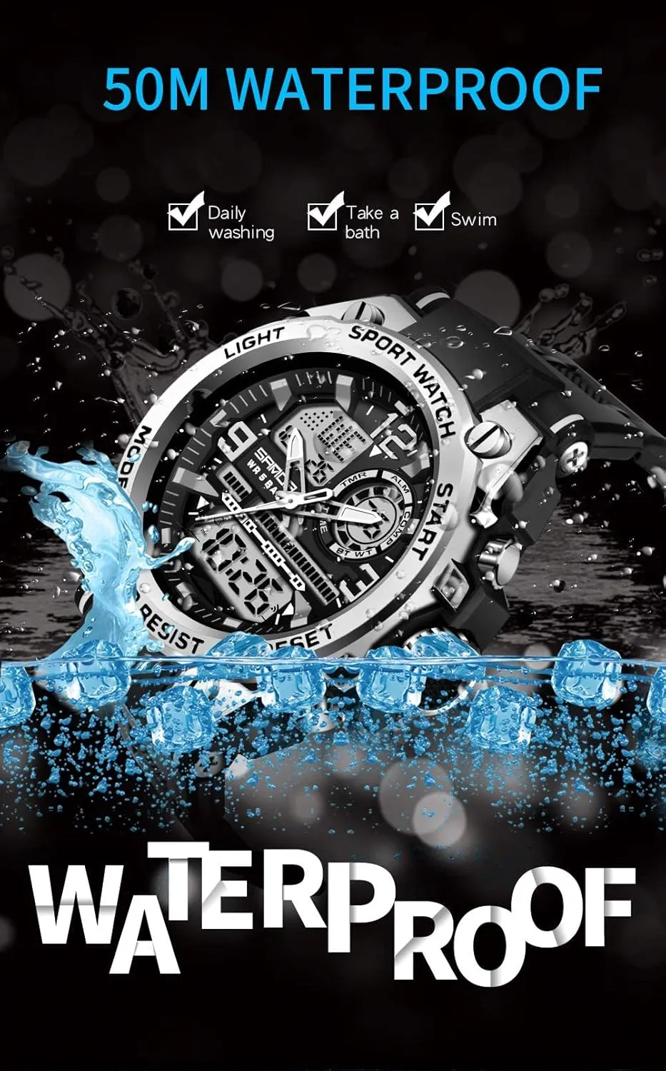 AIMES Men's Watches Outdoor Sports Waterproof Military Watch Tactical Digital Analog Wrist Watch Date Multi Function Led Large Face Alarm Stopwatch for Man