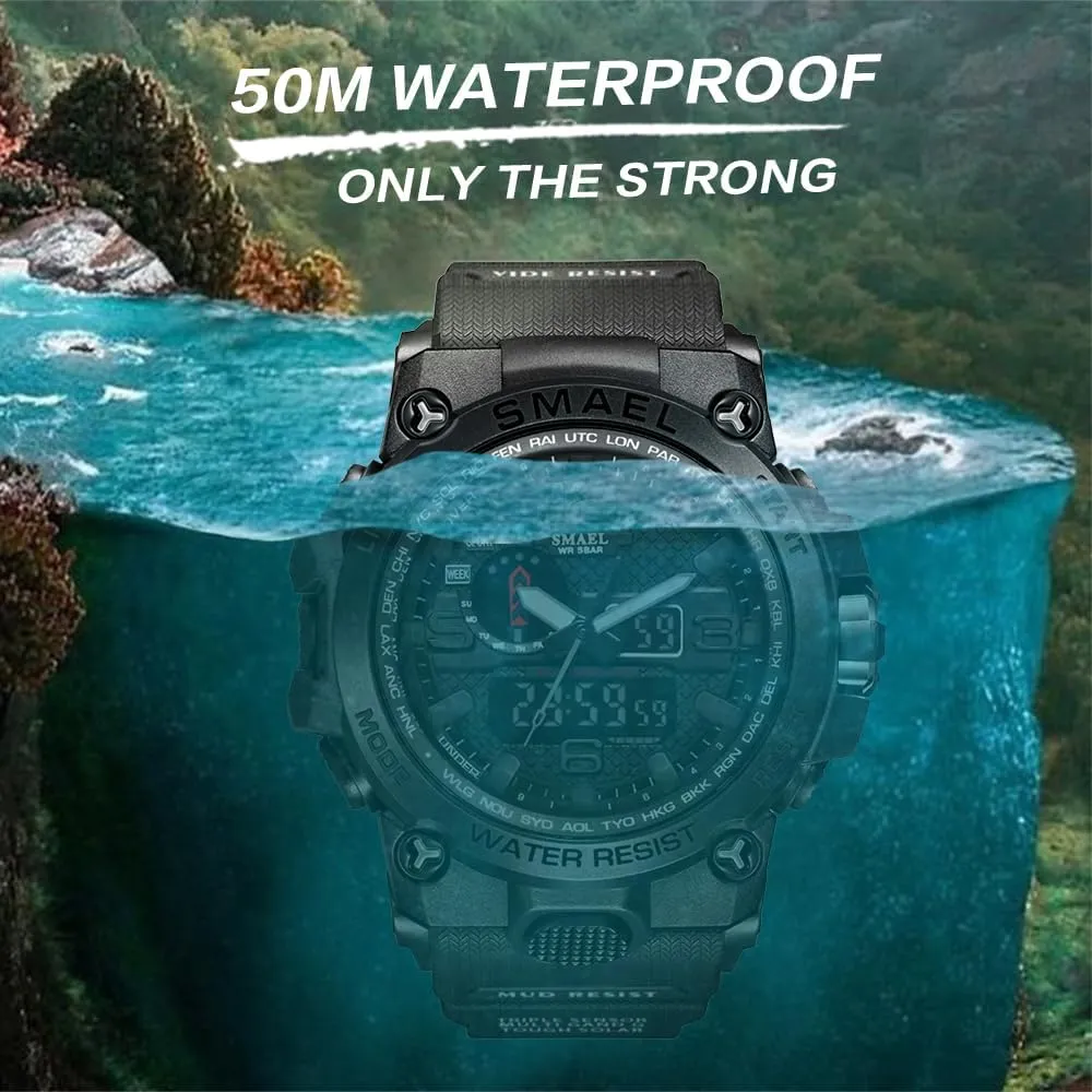 AIMES Men's Watches Sports Outdoor Waterproof Military Watch for Men Large Dual Time Zone Date Multi Function Casual Work Wristwatch Tactics LED Alarm Stopwatch