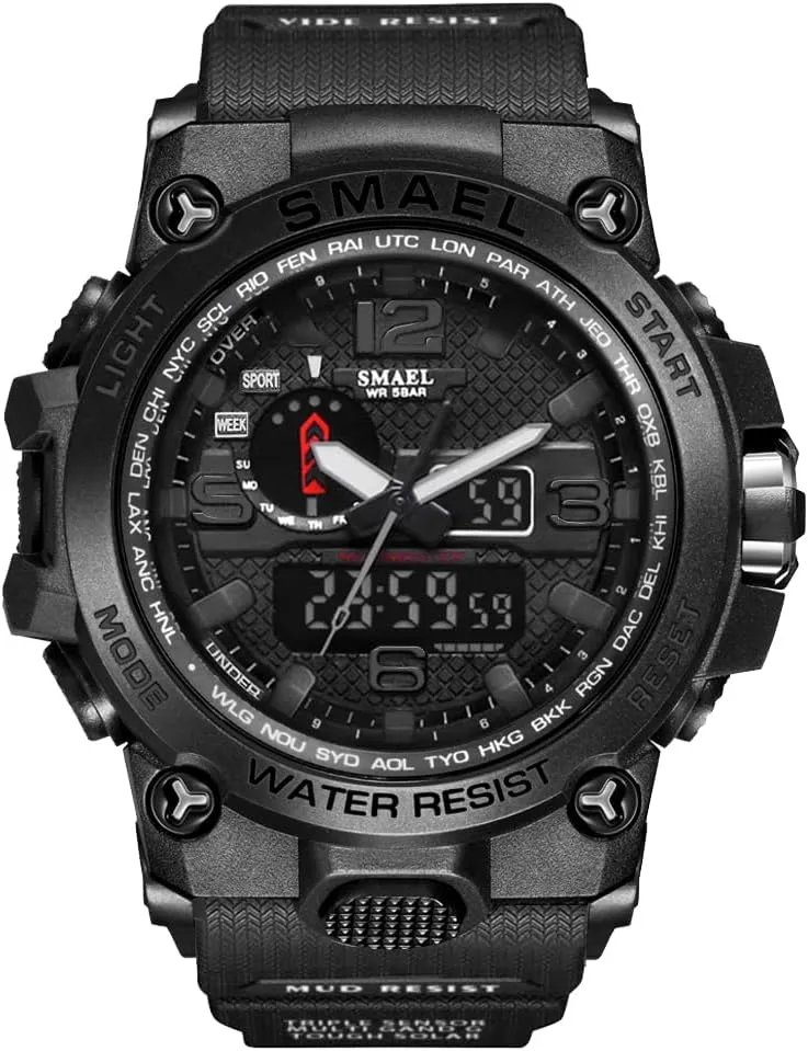 AIMES Men's Watches Sports Outdoor Waterproof Military Watch for Men Large Dual Time Zone Date Multi Function Casual Work Wristwatch Tactics LED Alarm Stopwatch