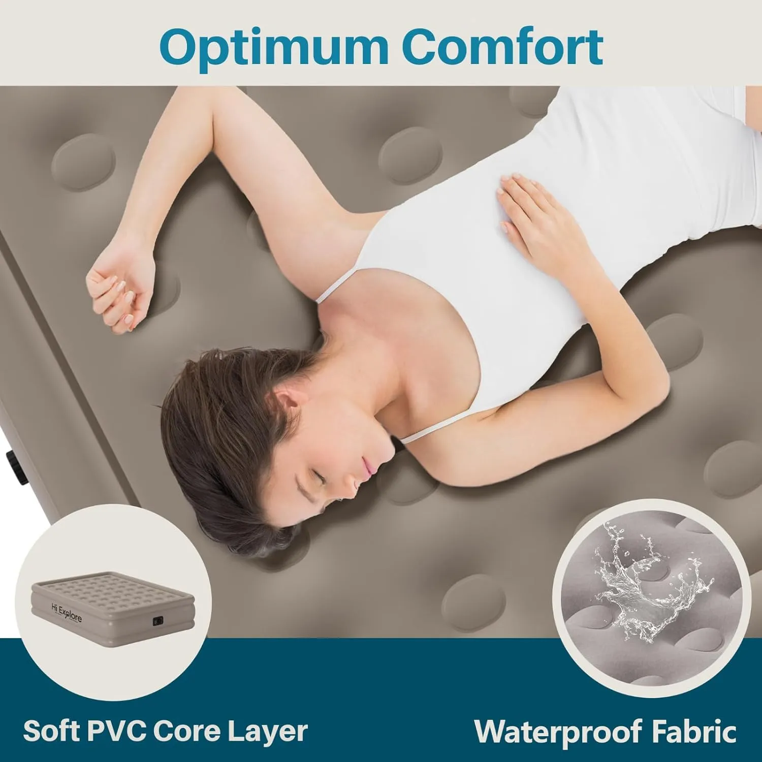 Air Mattress Full with Built in Pump Raised, with Comfortable Plush, Inflatable Blow Up Mattress, Portable Airbed for Home, Guests, Camping(Khaki, 18” Height)