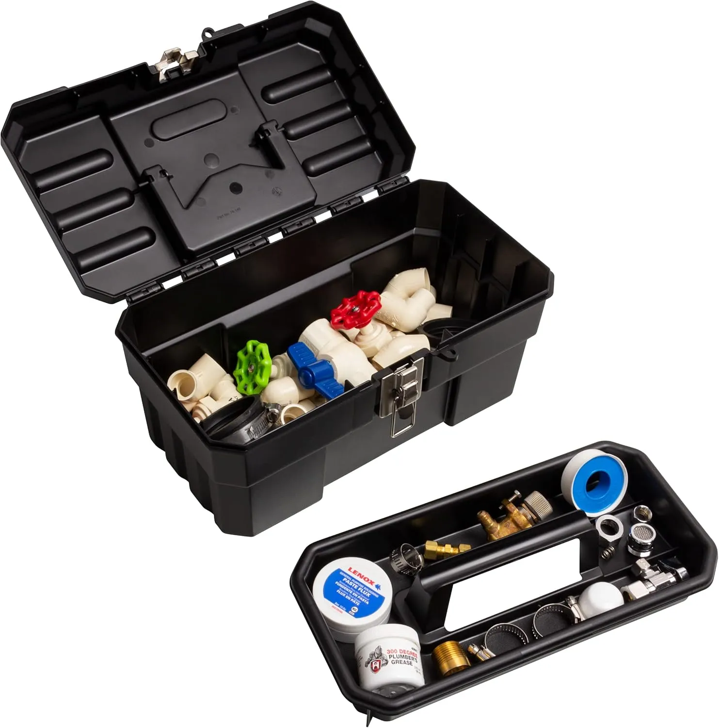 Akro-Mils 09514 ProBox 14-Inch Plastic Toolbox for Tools, Hobby or Craft Storage Toolbox with Removable Tray, 14-Inch x 8-Inch x 8-Inch, Black