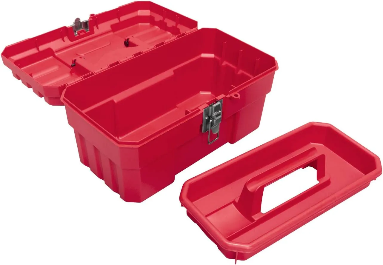 Akro-Mils 09514 ProBox Plastic Toolbox with Removable Tray for Tools, Hobby or Craft Storage, 14-Inch x 8-Inch x 8-Inch, Red