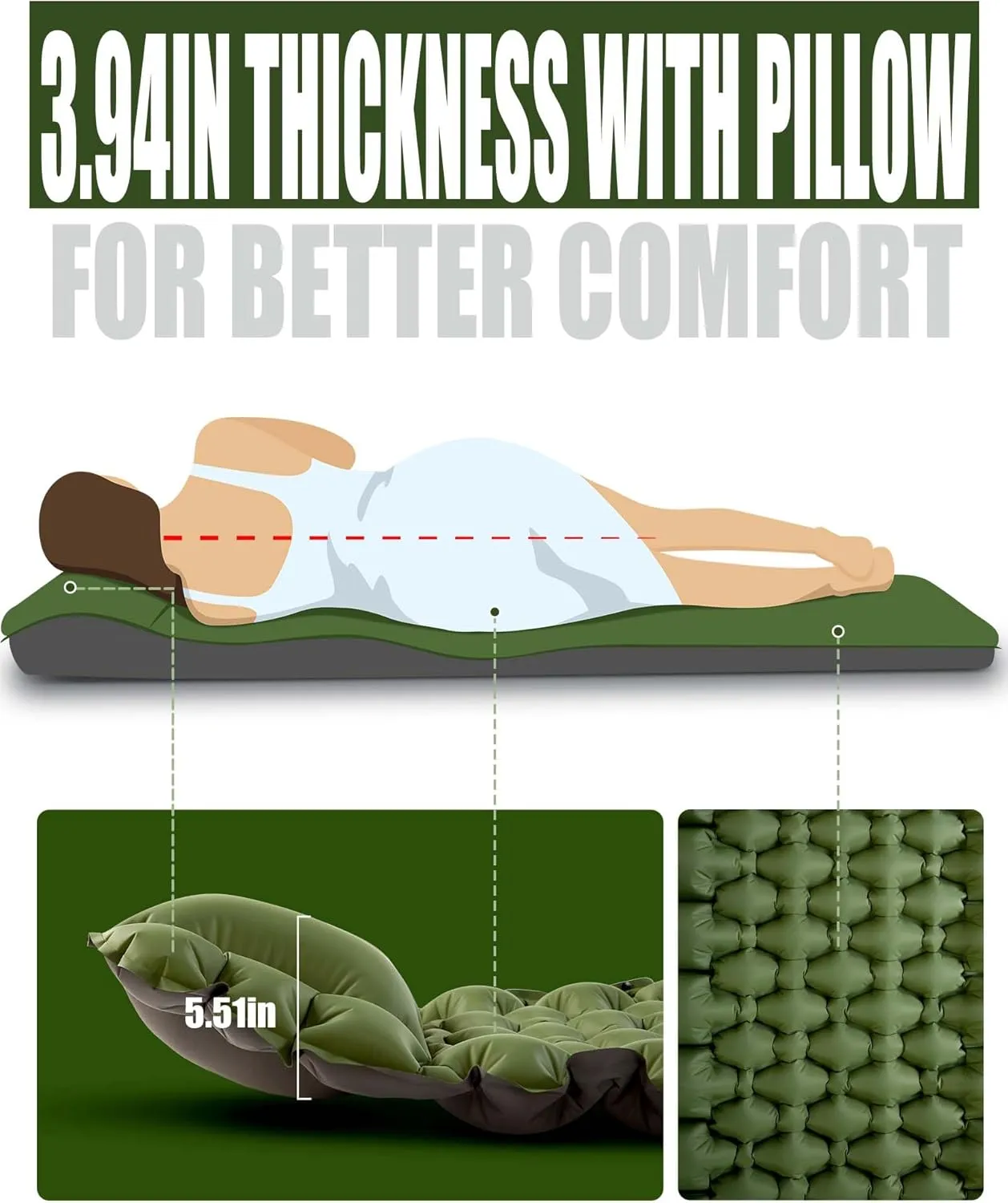 AKSOUL Sleeping Pad Camping Mat: Self Inflating Ultralight & Compact Air Mattress, Connectable Lightweight Inflatable Pad with Built-in Foot Pump for Camping, Hiking, Backpacking
