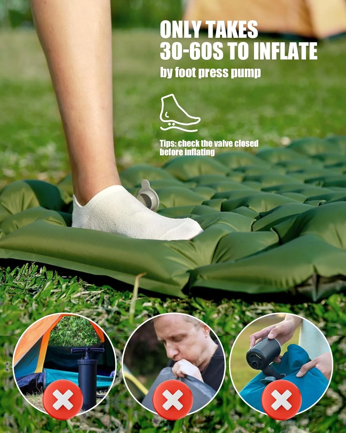 AKSOUL Sleeping Pad Camping Mat: Self Inflating Ultralight & Compact Air Mattress, Connectable Lightweight Inflatable Pad with Built-in Foot Pump for Camping, Hiking, Backpacking